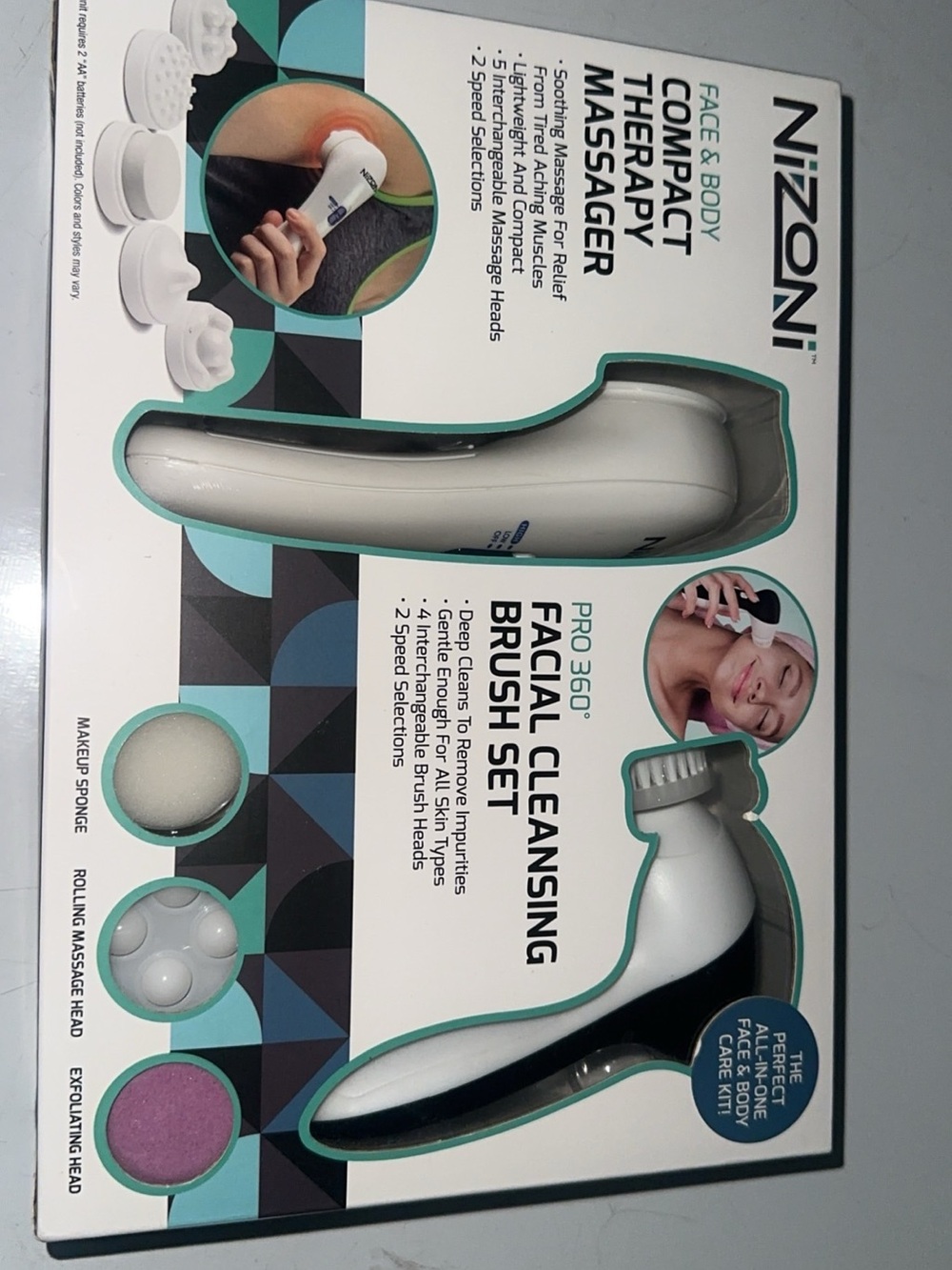 Compact Therapy Massager & Facial Cleansing Brush Set - White